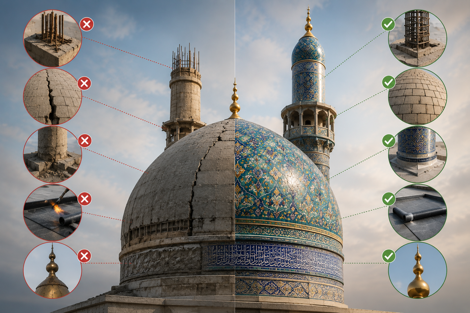 اشتباهات رایج در ساخت گنبد گلدسته و چگونگی پیشگیری