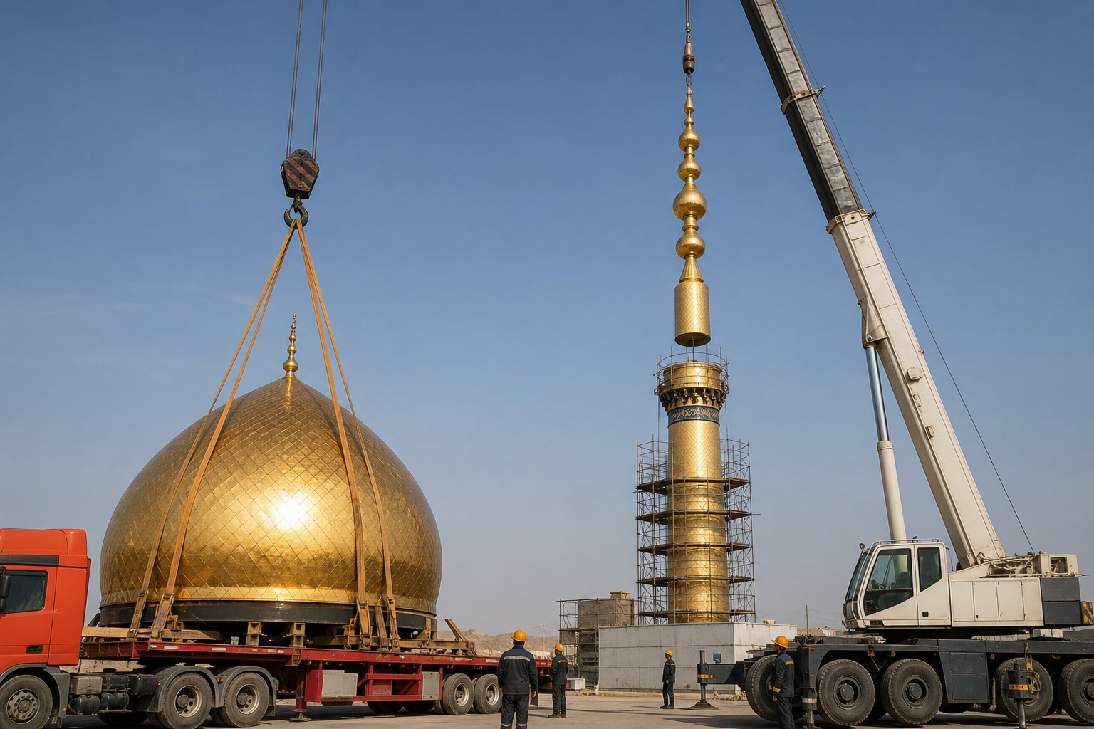 حمل، بسته‌بندی و نصب ایمن گنبد و گلدسته | راهنمای جامع لجستیک پروژه‌های مذهبی